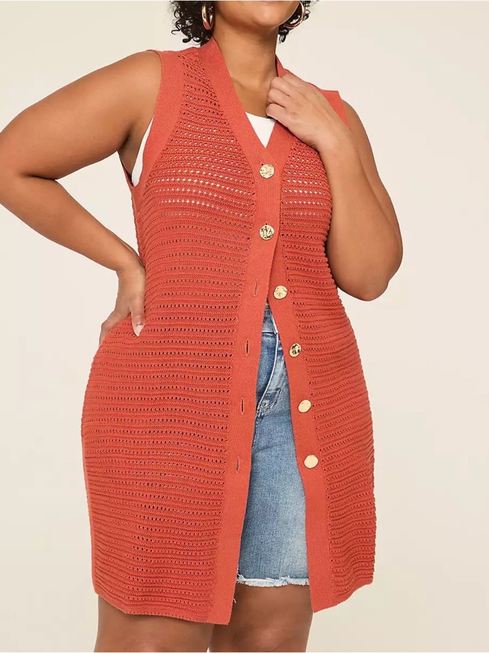 Lane Bryant Classic Sleeveless Button Front Sweater Vest Tunic Womens size 18/20